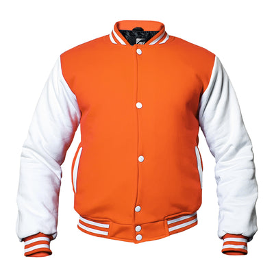 Orange/White Kids Baseball Jackets Boys Girls Fit Varsity Jacket Casual Team Uniform Plain Button School Coat