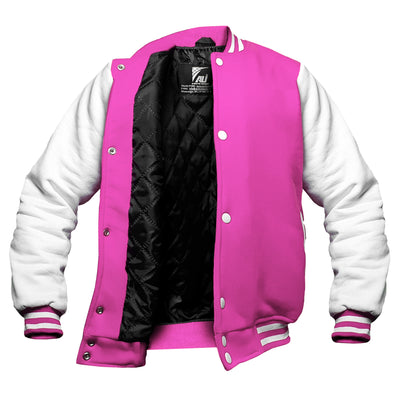 Pink/White Kids Baseball Jackets Boys Girls Fit Varsity Jacket Casual Team Uniform Plain Button School Coat