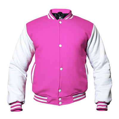 Pink/White Kids Baseball Jackets Boys Girls Fit Varsity Jacket Casual Team Uniform Plain Button School Coat