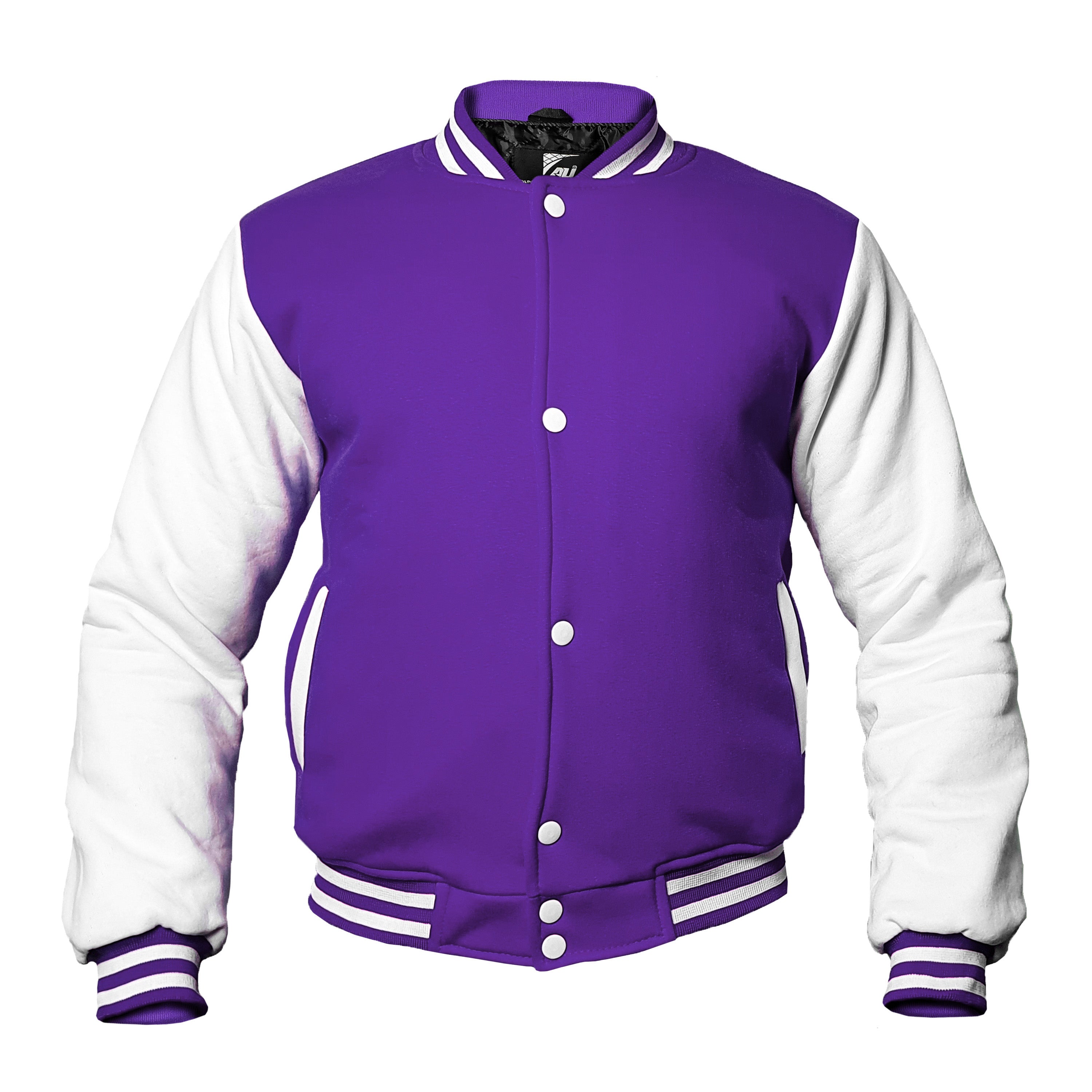Purple/White Kids Baseball Jackets Boys Girls Fit Varsity Jacket Casual Team Uniform Plain Button School Coat