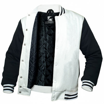 White/Black Kids Baseball Jackets Boys Girls Fit Varsity Jacket Casual Team Uniform Plain Button School Coat