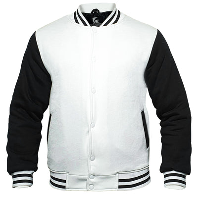 White/Black Kids Baseball Jackets Boys Girls Fit Varsity Jacket Casual Team Uniform Plain Button School Coat