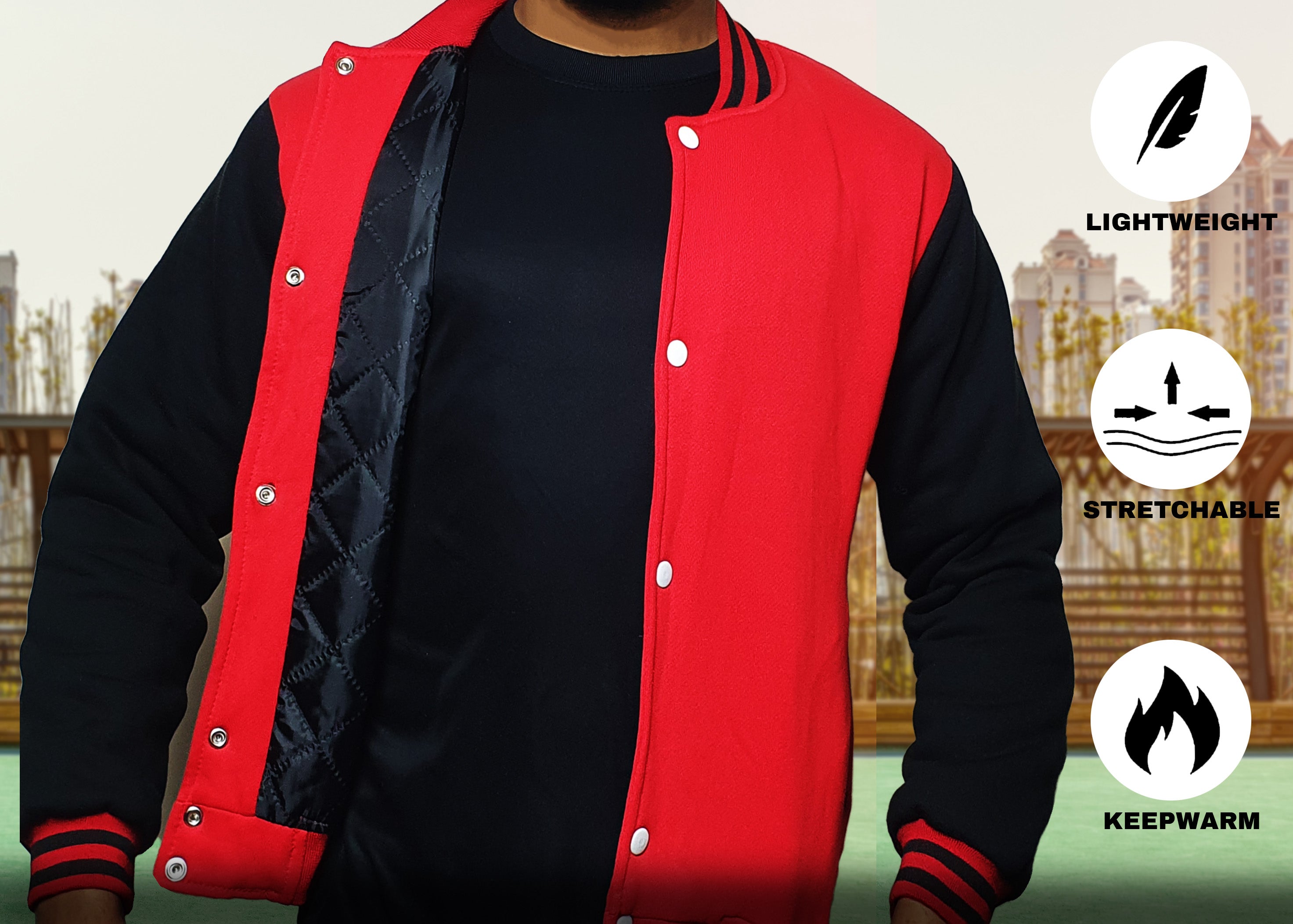 Red/Black Kids Baseball Jackets Boys Girls Fit Varsity Jacket Casual Team Uniform Plain Button School Coat