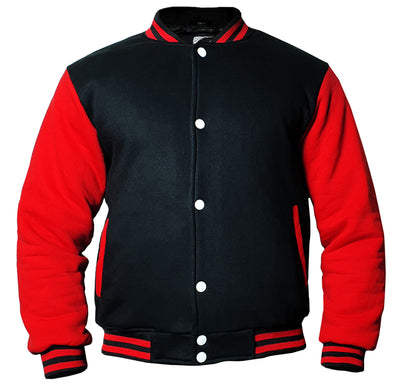Black/Red Kids Baseball Jackets Boys Girls Fit Varsity Jacket Casual Team Uniform Plain Button School Coat