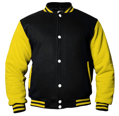 Black/Yellow Kids Baseball Jackets Boys Girls Fit Varsity Jacket Casual Team Uniform Plain Button School Coat