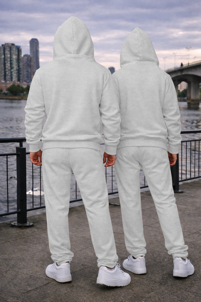 Heather Grey Unisex Hooded Plain Tracksuit Fleece Ribbed Cuff Sweatshirts Boot-Cut Joggers