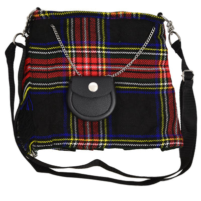 Ladies Shoulder Tartan Bag Women Casual Tartan Hand Bag - BLACK STEWART