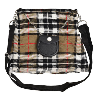 Ladies Shoulder Tartan Bag Women Casual Tartan Hand Bag - CAMEL THOMAS