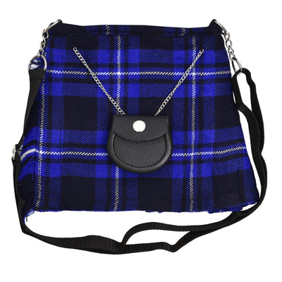 Ladies Shoulder Tartan Bag Women Casual Tartan Hand Bag - BLUE