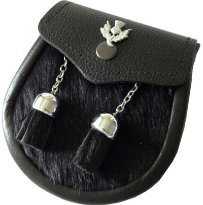 Boy Semi Dress Black Cow Hide Kilt Sporran with a Thistle Emblem & Chain Belt