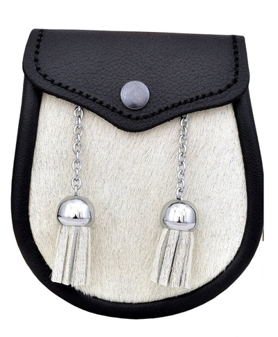 Boy Semi Dress White Cow Hide Kilt Sporran with two tassels & Chain Belt