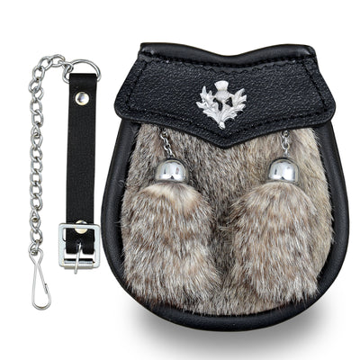 Boy Semi Dress Grey Fur Kilt Sporran with a Thistle Emblem & Chain Belt