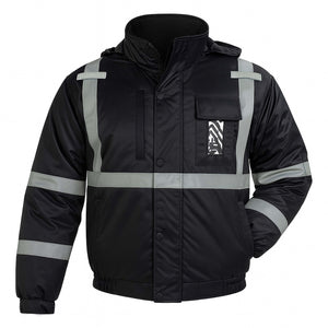 Full Black High Visibility Reflective Jackets for Men, Waterproof Safety Jacket with Pockets Men’s Work Construction Coats