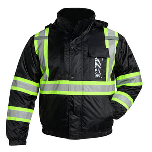 Mix Black High Visibility Reflective Jackets for Men, Waterproof Safety Jacket with Pockets Men’s Work Construction Coats