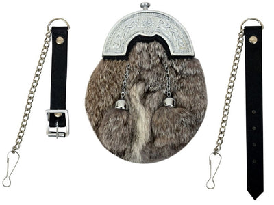 CHILDREN BOY GREY RABBIT FUR FULL DRESS SPORRAN CHROME FINISH CANTLE 2 TASSELS