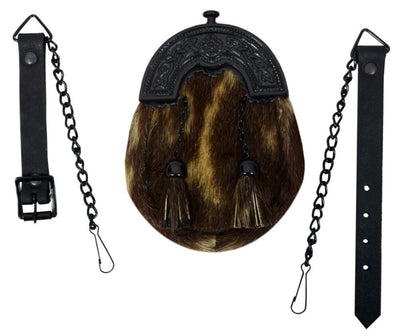 CHILDREN BOY SEAL FUR FULL DRESS SPORRAN BLACK FINISH CANTLE 2 TASSELS