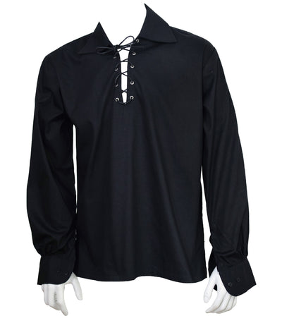 Scottish Black Jacobite Ghillie Kilt Shirt Leather Cord Sizes S,M,L,XL,XXL