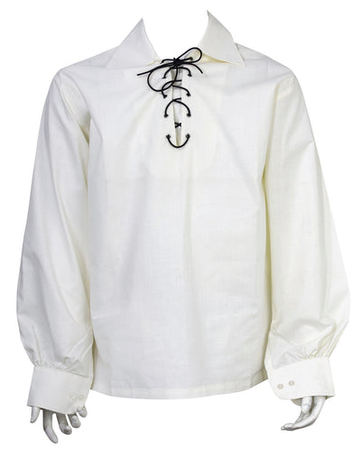 Scottish Cream Jacobite Ghillie Kilt Shirt Leather Cord Sizes S,M,L,XL,XXL