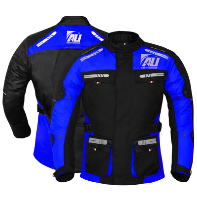 Blue Men's Motorcycle Motorbike Jacket Waterproof Textile CE Armoured Reflectors
