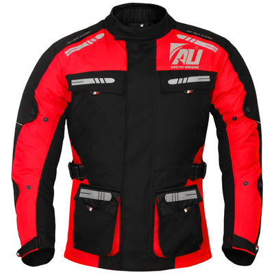 Red Men's Motorcycle Motorbike Jacket Waterproof Textile CE Armoured Reflectors
