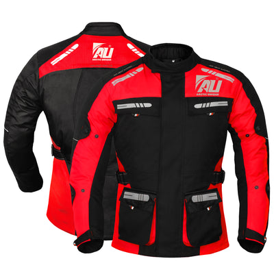 Red Men's Motorcycle Motorbike Jacket Waterproof Textile CE Armoured Reflectors