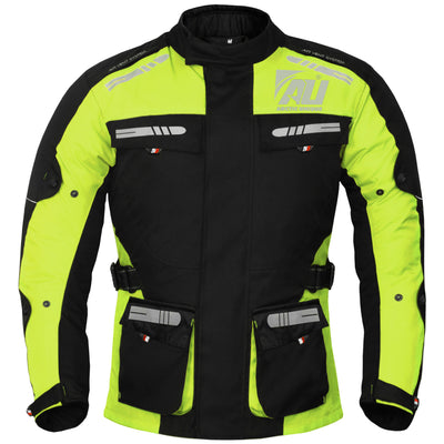 Hi-vis Green Men's Motorcycle Motorbike Jacket Waterproof Textile CE Armoured Reflectors