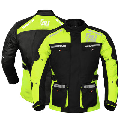 Hi-vis Green Men's Motorcycle Motorbike Jacket Waterproof Textile CE Armoured Reflectors