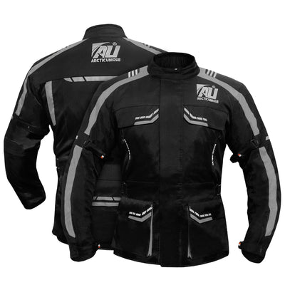 Grey Motorcycle Jacket for Men Adventure/Touring Textile CE Armoured Reflectors