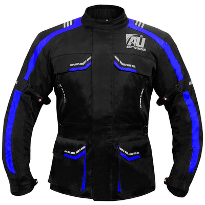 Blue Motorcycle Jacket for Men Adventure/Touring Textile CE Armoured Reflectors
