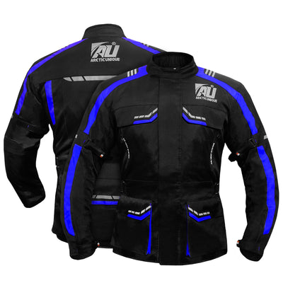 Blue Motorcycle Jacket for Men Adventure/Touring Textile CE Armoured Reflectors
