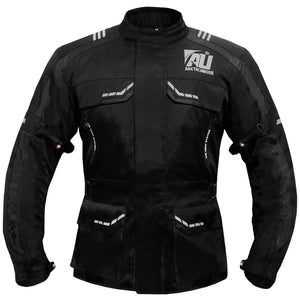 Black Motorcycle Jacket for Men Adventure/Touring Textile CE Armoured Reflectors