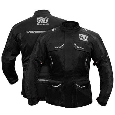 Black Motorcycle Jacket for Men Adventure/Touring Textile CE Armoured Reflectors