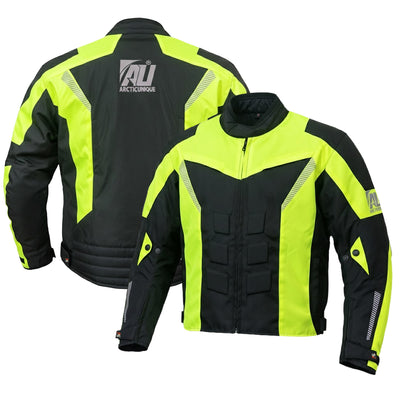 Hi-Vis Green Men's Motorcycle Cordura Textile Jacket Waterproof Motorbike CE Approved