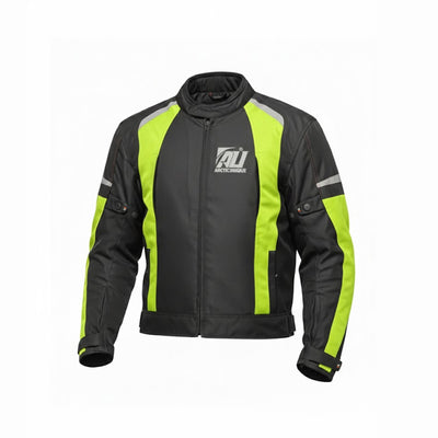 Hi-Vis Green Motorcycle Jacket for Men Adventure/Touring Textile CE Approved Armoured