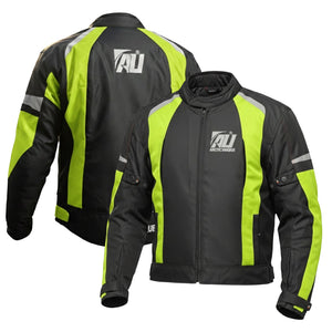 Hi-Vis Green Motorcycle Jacket for Men Adventure/Touring Textile CE Approved Armoured