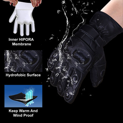 Winter Leather Thermal Lined Biker Motorbike Motorcycle Waterproof Gloves