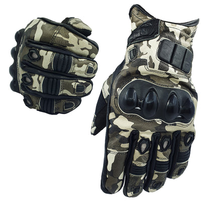 Camouflage Motorcycle Motorbike Gloves Men's Premium Short Leather Knuckle Protection