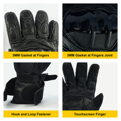 Black Motorcycle Leather 100% Genuine Cowhide Bikers Gloves Motorbike Protection