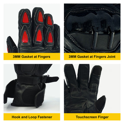 Red Motorcycle Leather 100% Genuine Cowhide Bikers Gloves Motorbike Protection