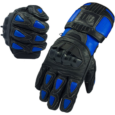 Blue Motorcycle Leather 100% Genuine Cowhide Bikers Gloves Motorbike Protection