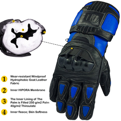 Blue Motorcycle Leather 100% Genuine Cowhide Bikers Gloves Motorbike Protection
