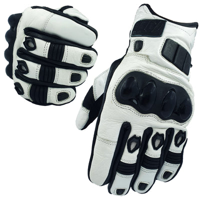 White Motorcycle Motorbike Gloves Men's Premium Short Leather Knuckle Protection