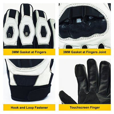 White Men's Premium Motorcycle Gloves Moto Racing Gloves Knight Leather Knuckle