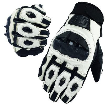 White Men's Premium Motorcycle Gloves Moto Racing Gloves Knight Leather Knuckle