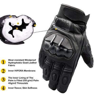 Black Men's Premium Motorcycle Gloves Moto Racing Gloves Knight Leather Knuckle