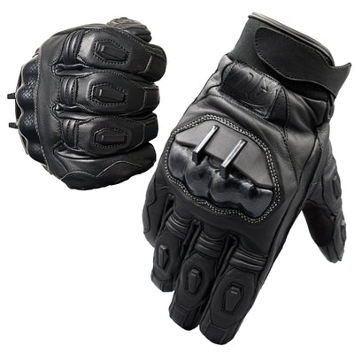 Black Men's Premium Motorcycle Gloves Moto Racing Gloves Knight Leather Knuckle