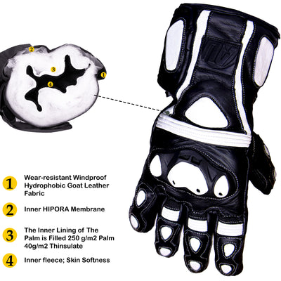 White Motorcycle Leather Gloves Motorbike Racing Thermal Protection Hard Knuckle Motor
