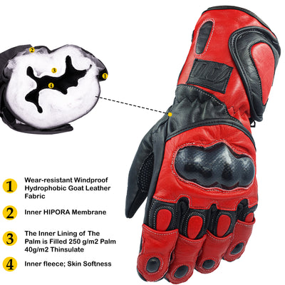 Red Motorcycle Leather Gloves Motorbike Racing Thermal Protection Hard Knuckle Motor