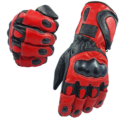Red Motorcycle Leather Gloves Motorbike Racing Thermal Protection Hard Knuckle Motor