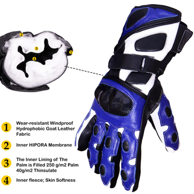 Blue Motorcycle Leather Gloves Motorbike Racing Thermal Protection Hard Knuckle Motor